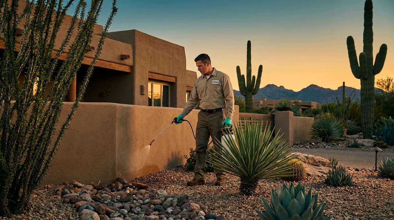 Technician working on a desert property in East Mesa